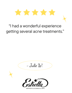 I had a wonderful experience getting several acne treatments. After the treatments, my acne has significantly improved, and my skin feels healthier. I am so happy to finally get this clear.